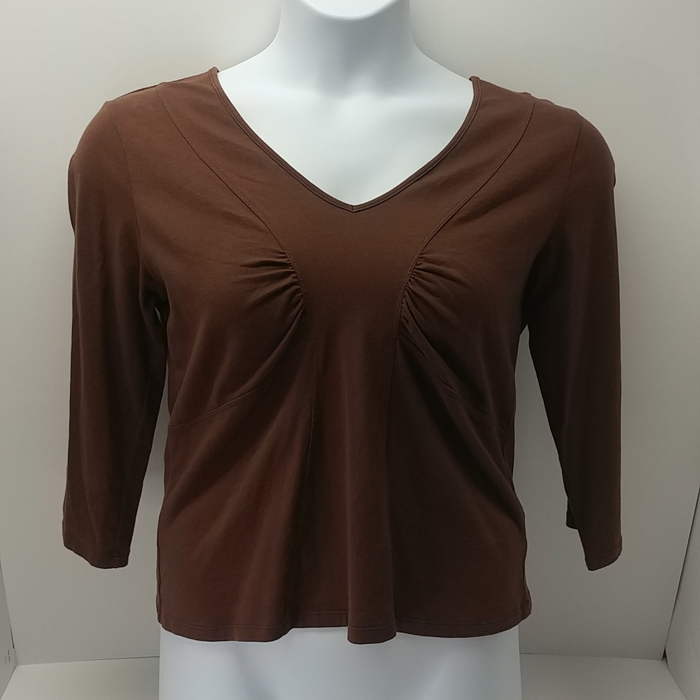 Jones Wear Jeans women's 3/4 sleeve ruched top, large, brown